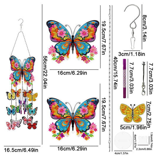 Flower Butterflies Wind Chime Double Sided Diamond Painting Hanging Pendant