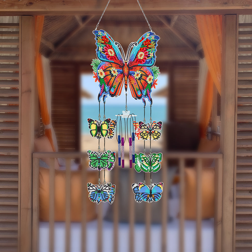 Flower Butterflies Wind Chime Double Sided Diamond Painting Hanging Pendant