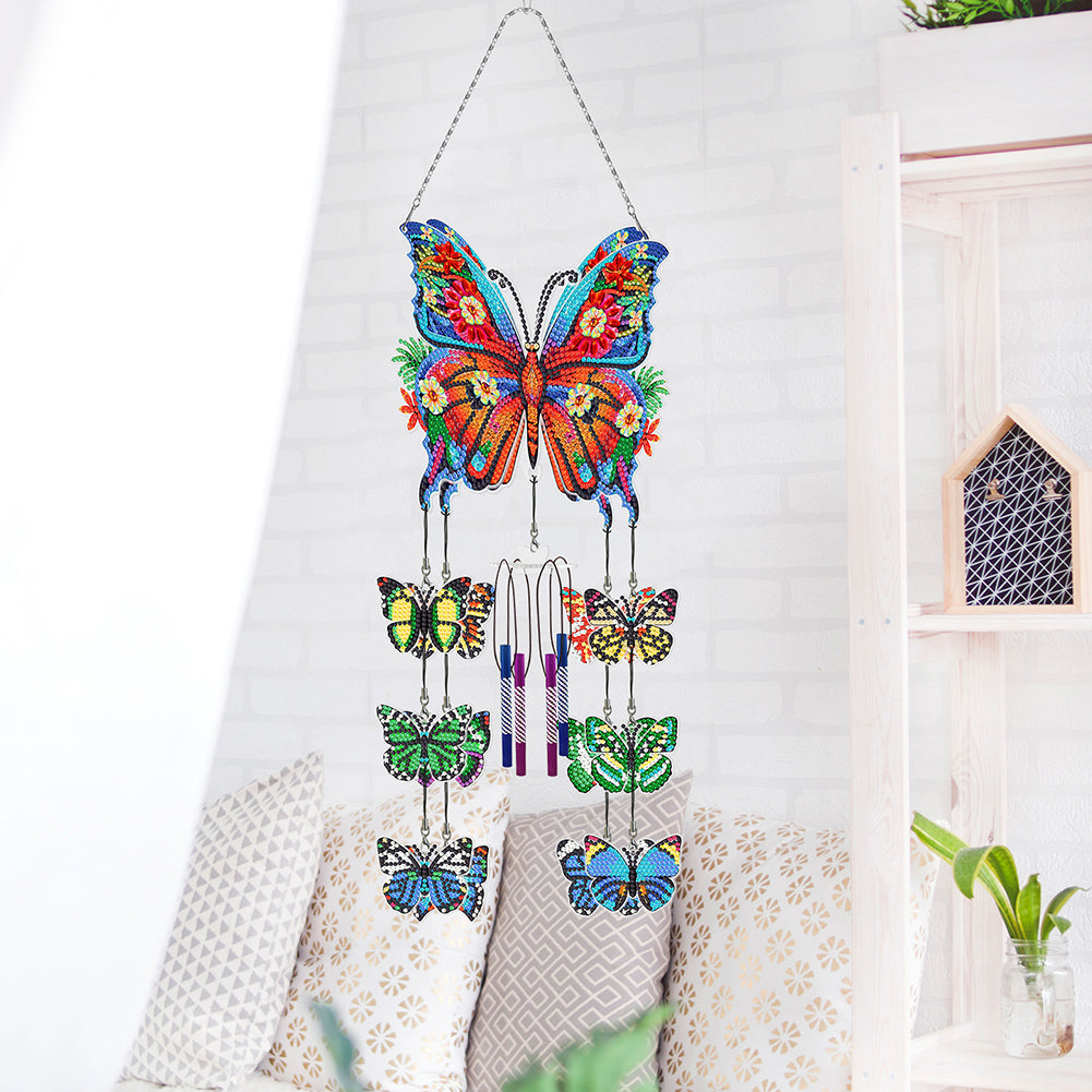 Flower Butterflies Wind Chime Double Sided Diamond Painting Hanging Pendant