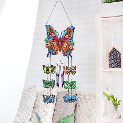 Flower Butterflies Wind Chime Double Sided Diamond Painting Hanging Pendant