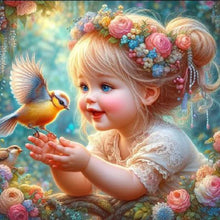 Load image into Gallery viewer, Diamond Painting - Full Round - girl letting bird fly (30*30CM)
