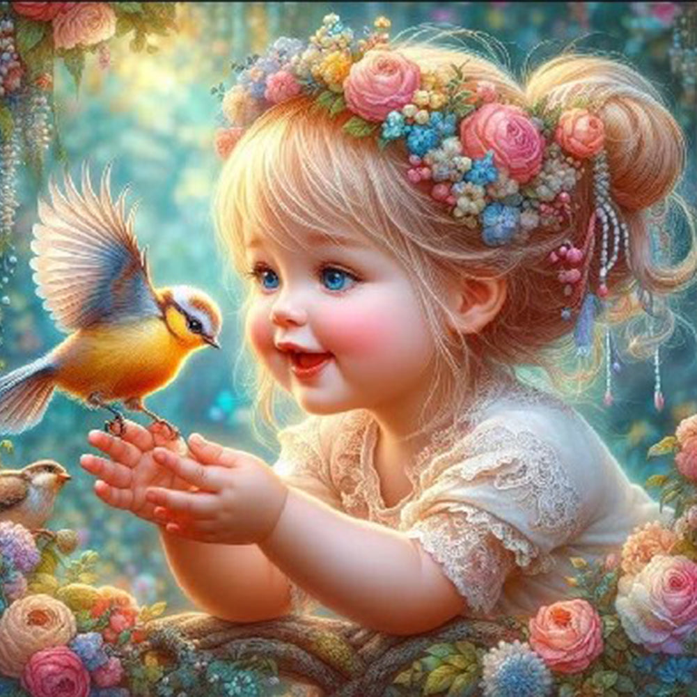 Diamond Painting - Full Round - girl letting bird fly (30*30CM)