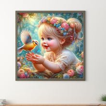 Load image into Gallery viewer, Diamond Painting - Full Round - girl letting bird fly (30*30CM)
