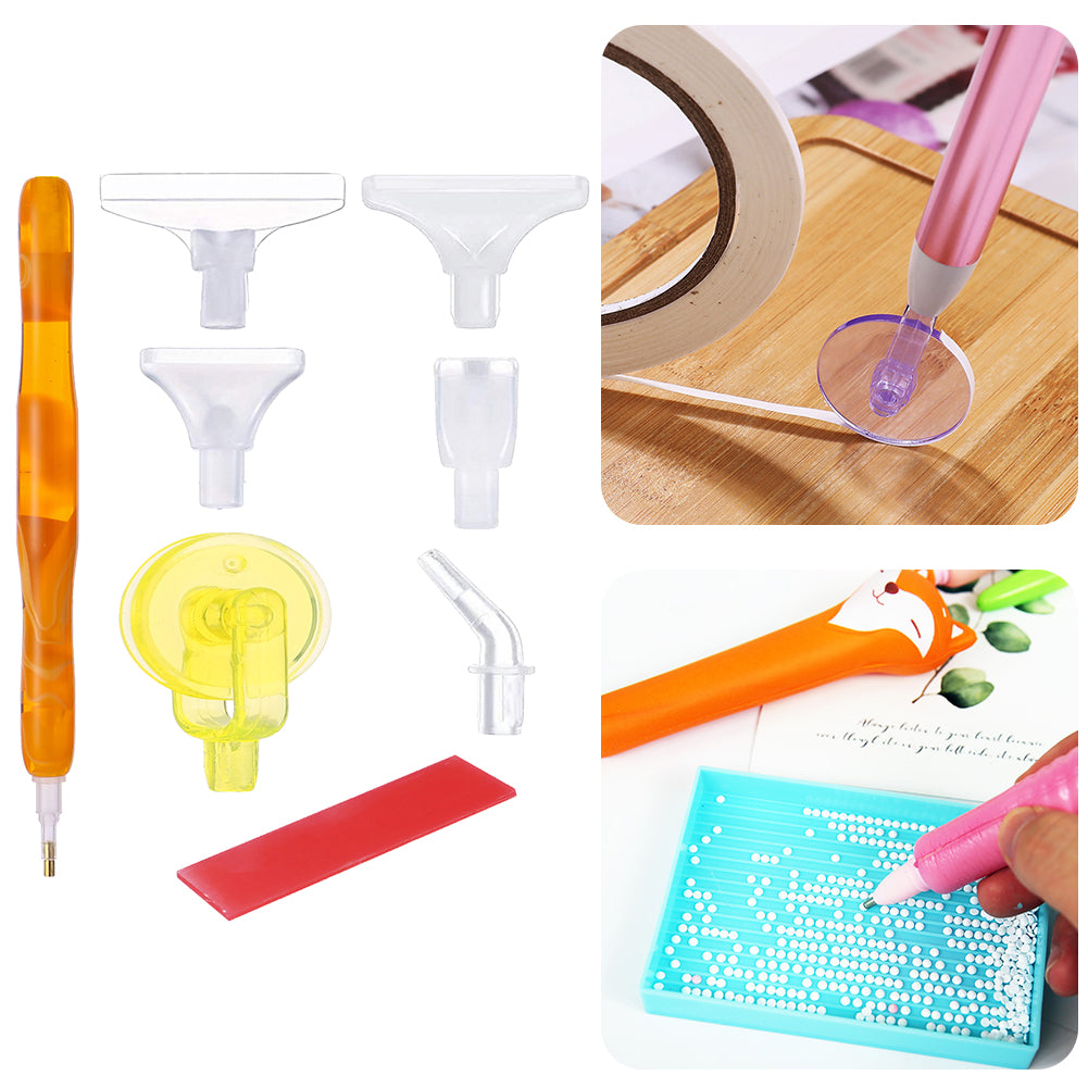 Resin 5D Diamond Painting Pen Kit with 5 Drill Pen Picking Heads and 1 Glue Clay