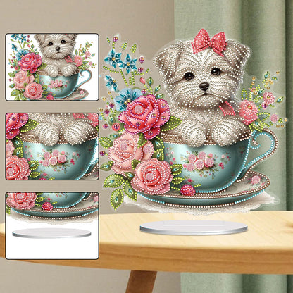 Teacup Puppy Special Shaped Table Top Diamond Painting Ornament Kits Table Decor