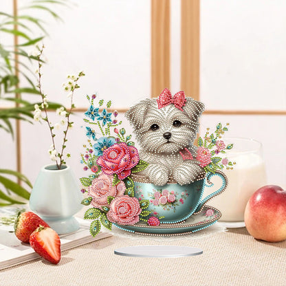 Teacup Puppy Special Shaped Table Top Diamond Painting Ornament Kits Table Decor