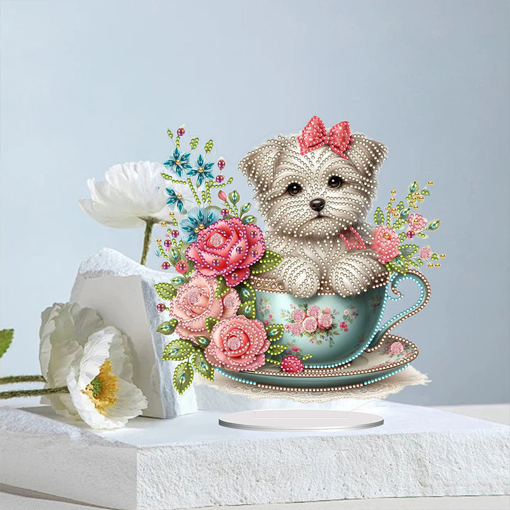 Teacup Puppy Special Shaped Table Top Diamond Painting Ornament Kits Table Decor