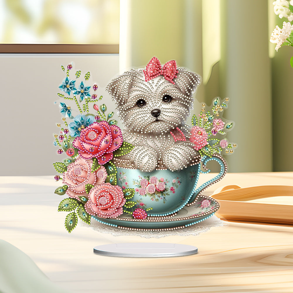 Teacup Puppy Special Shaped Table Top Diamond Painting Ornament Kits Table Decor