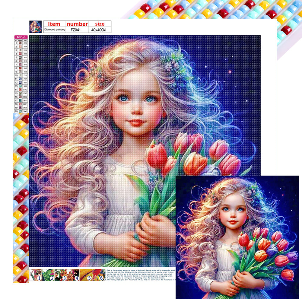 Diamond Painting - Full Square - little girl holding flowers (40*40CM)