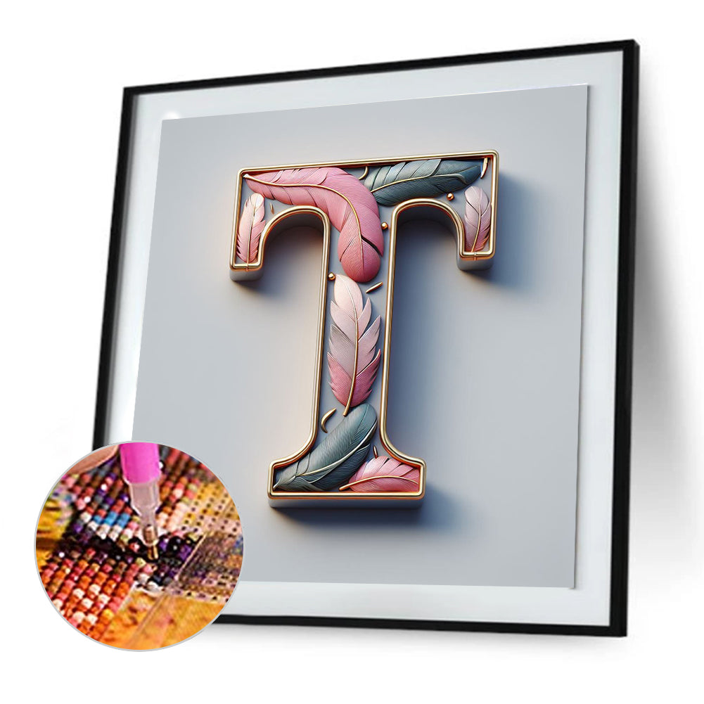 Diamond Painting - Full Round - Feather letter T (30*30CM)
