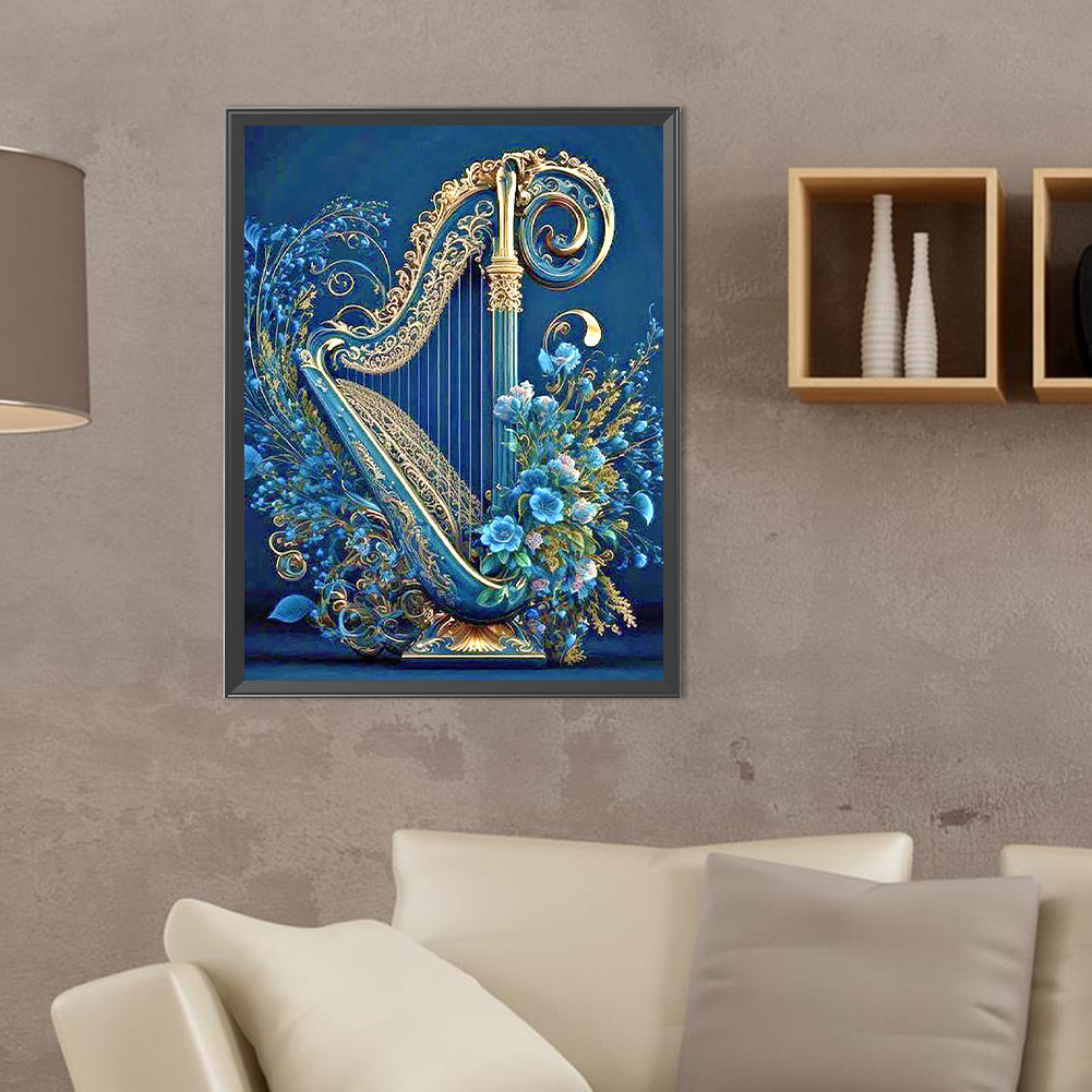 Diamond Painting - Full Round - flowers and harp (30*40CM)