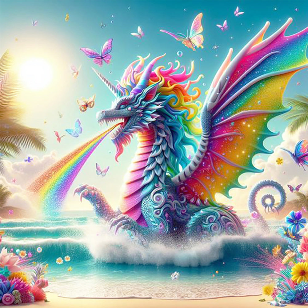 Diamond Painting - Full Round - Colorful dragon on the seaside (30*30CM)