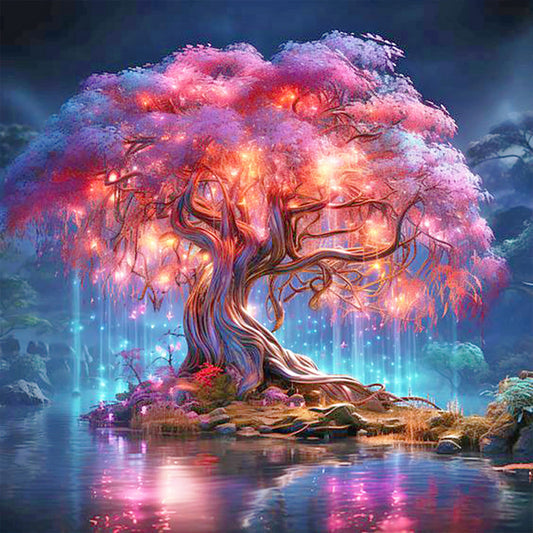 Diamond Painting - Full Round - Fluorescent lake tree (30*30CM)
