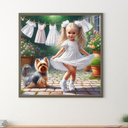 Diamond Painting - Full Round - Girl with animal puppy (30*30CM)