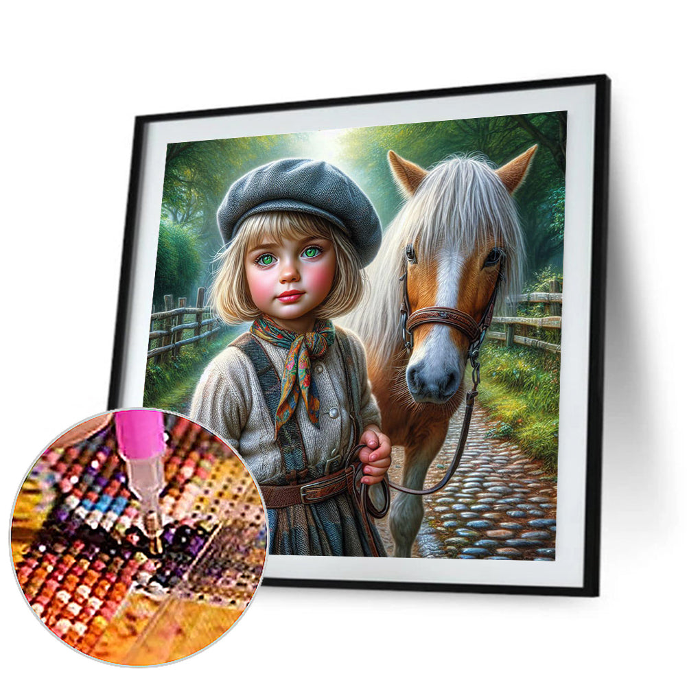 Diamond Painting - Full Round - Girl with animal pony (30*30CM)