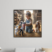 Load image into Gallery viewer, Diamond Painting - Full Round - Girl with animal puppy lamb (30*30CM)
