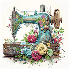 Load image into Gallery viewer, Diamond Painting - Partial Special Shaped - Retro nostalgic flower sewing machine (30*30CM)
