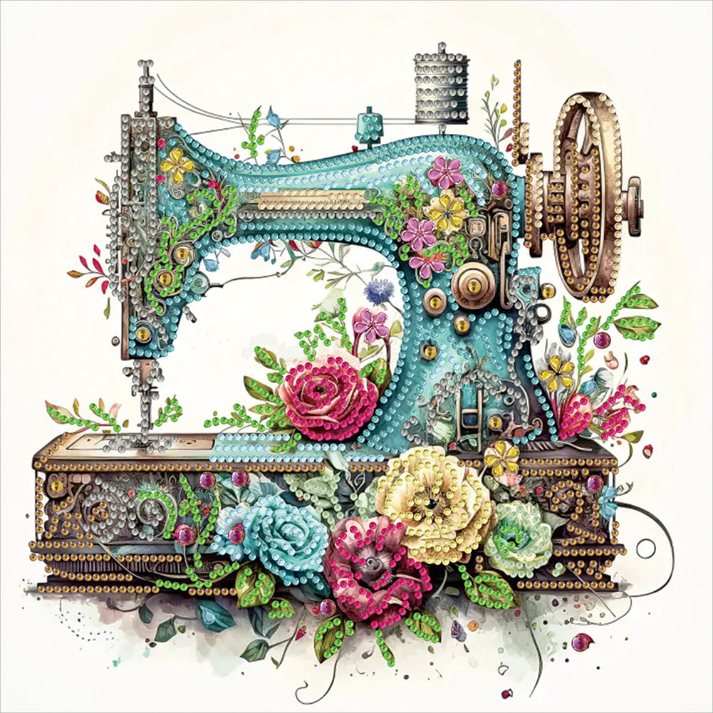 Diamond Painting - Partial Special Shaped - Retro nostalgic flower sewing machine (30*30CM)