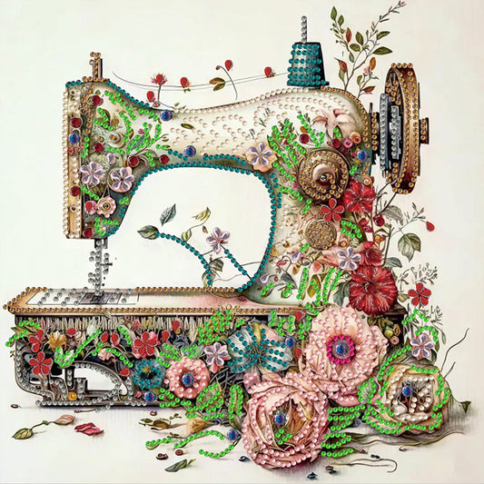 Diamond Painting - Partial Special Shaped - Retro nostalgic flower sewing machine (30*30CM)
