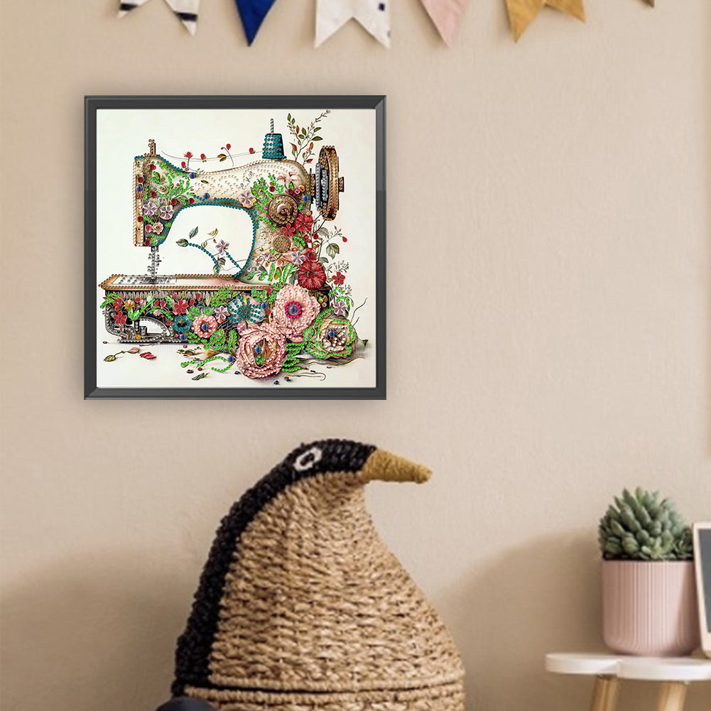 Diamond Painting - Partial Special Shaped - Retro nostalgic flower sewing machine (30*30CM)