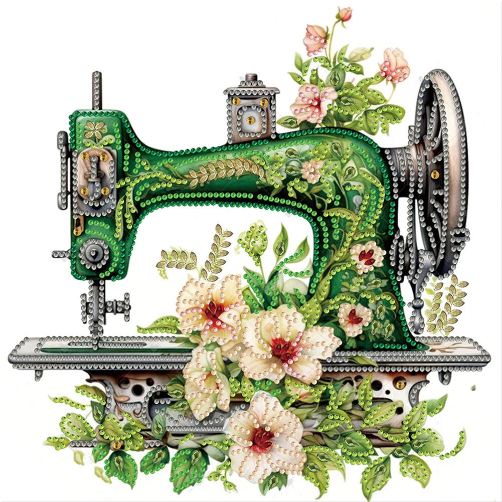 Diamond Painting - Partial Special Shaped - Retro nostalgic flower sewing machine (30*30CM)