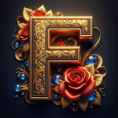 Diamond Painting - Full Round - Flower letter-F (30*30CM)