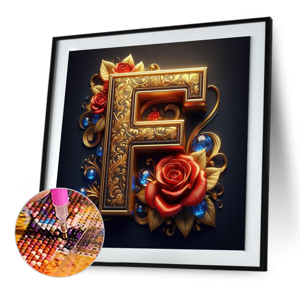 Diamond Painting - Full Round - Flower letter-F (30*30CM)