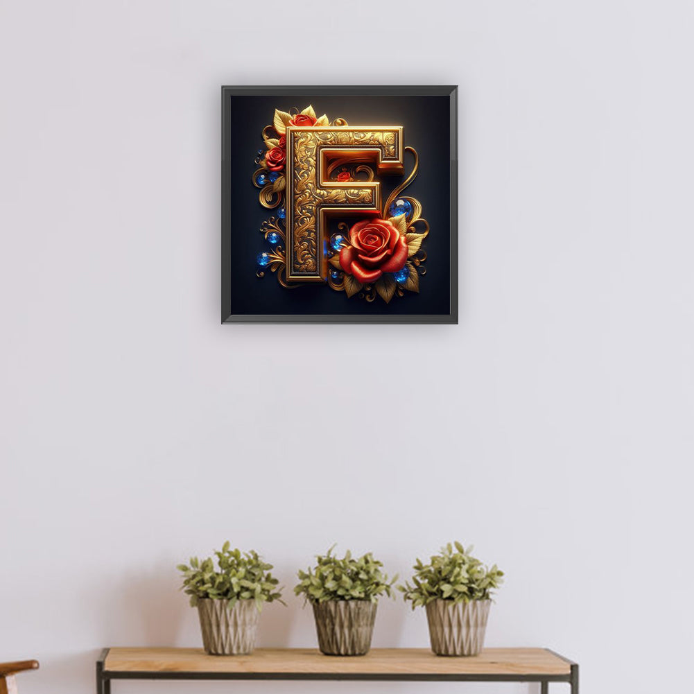 Diamond Painting - Full Round - Flower letter-F (30*30CM)
