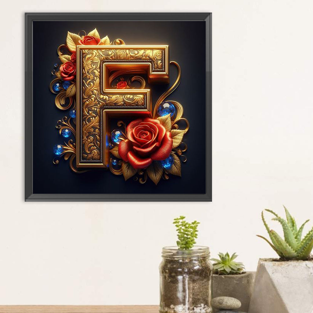 Diamond Painting - Full Round - Flower letter-F (30*30CM)