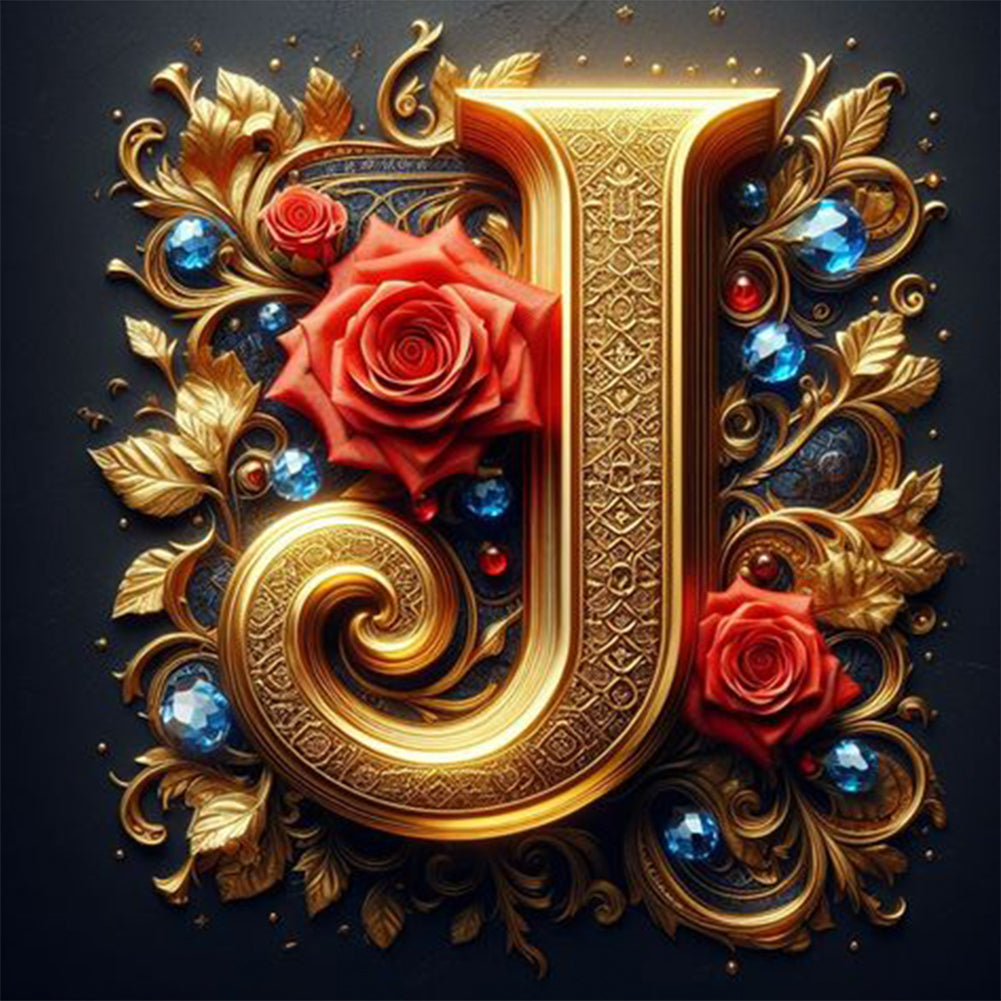 Diamond Painting - Full Round - Flower letter-J (30*30CM)