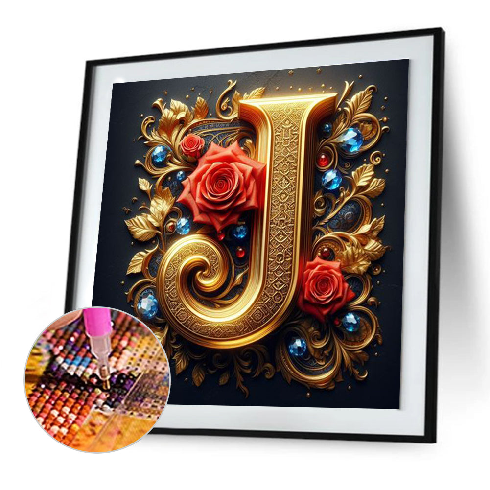 Diamond Painting - Full Round - Flower letter-J (30*30CM)