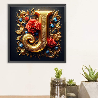 Diamond Painting - Full Round - Flower letter-J (30*30CM)
