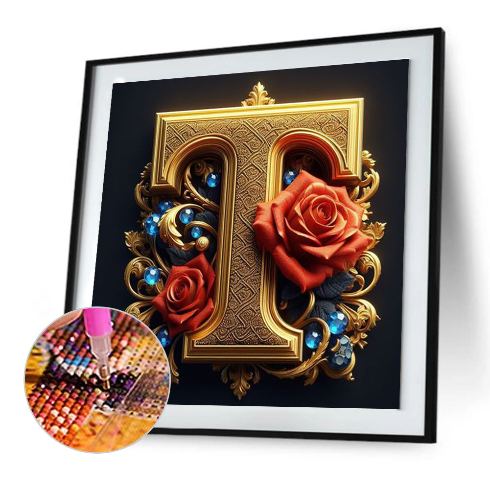 Diamond Painting - Full Round - Flower letter-T (30*30CM)