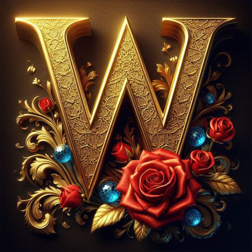 Diamond Painting - Full Round - Flower letter-W (30*30CM)