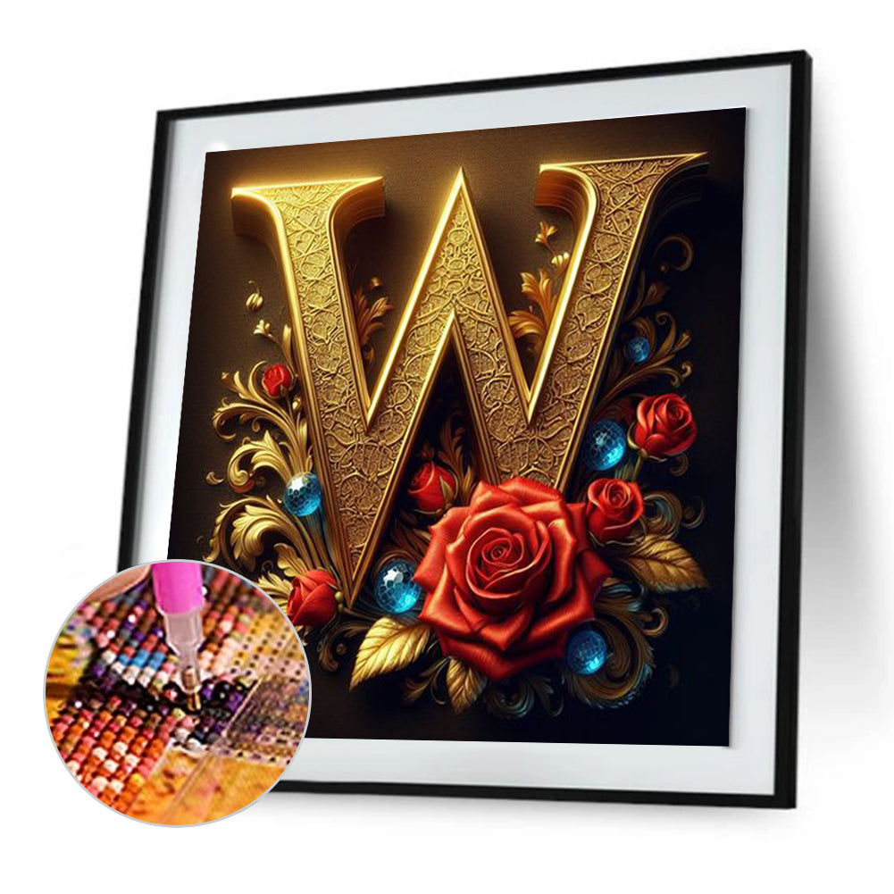 Diamond Painting - Full Round - Flower letter-W (30*30CM)