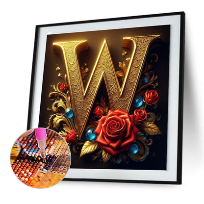 Diamond Painting - Full Round - Flower letter-W (30*30CM)