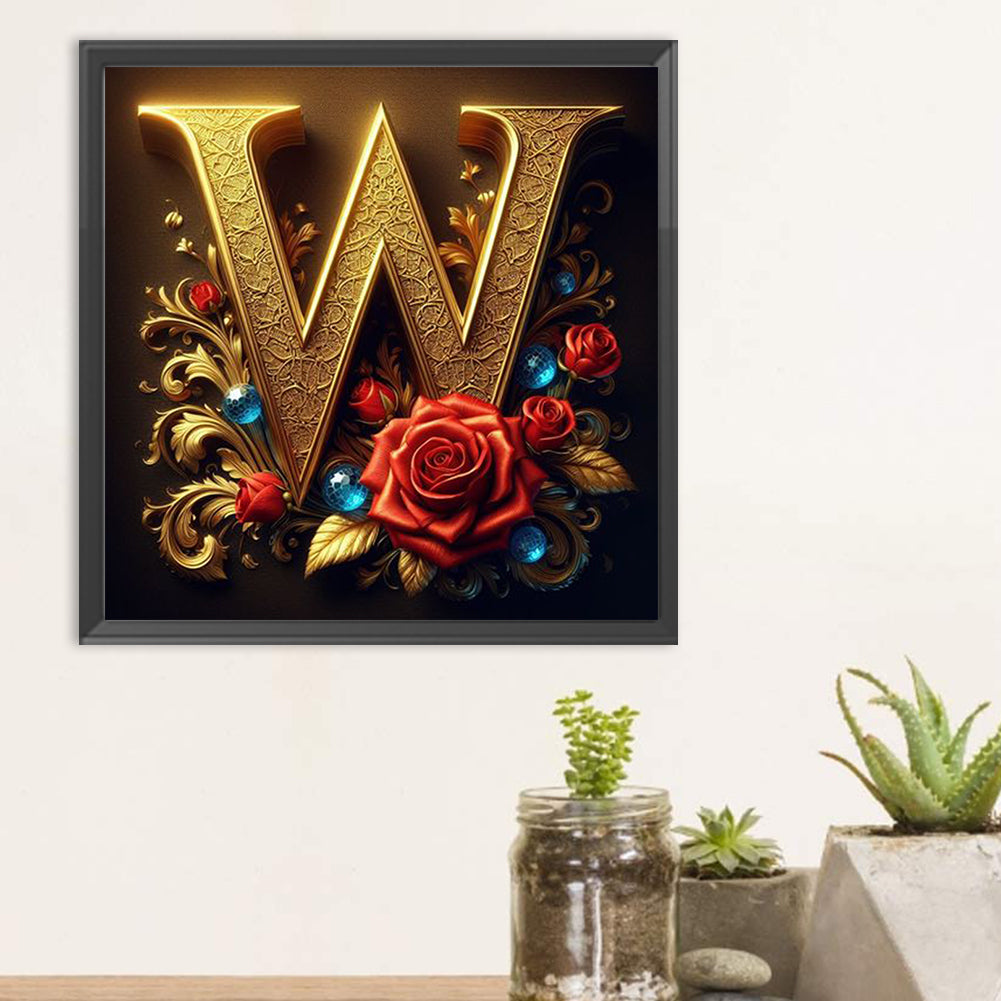 Diamond Painting - Full Round - Flower letter-W (30*30CM)