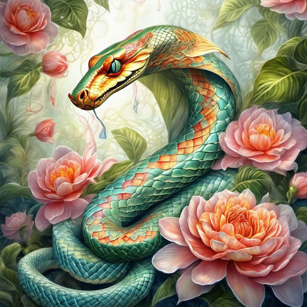 Diamond Painting - Full Round - green bamboo snake (40*40CM)