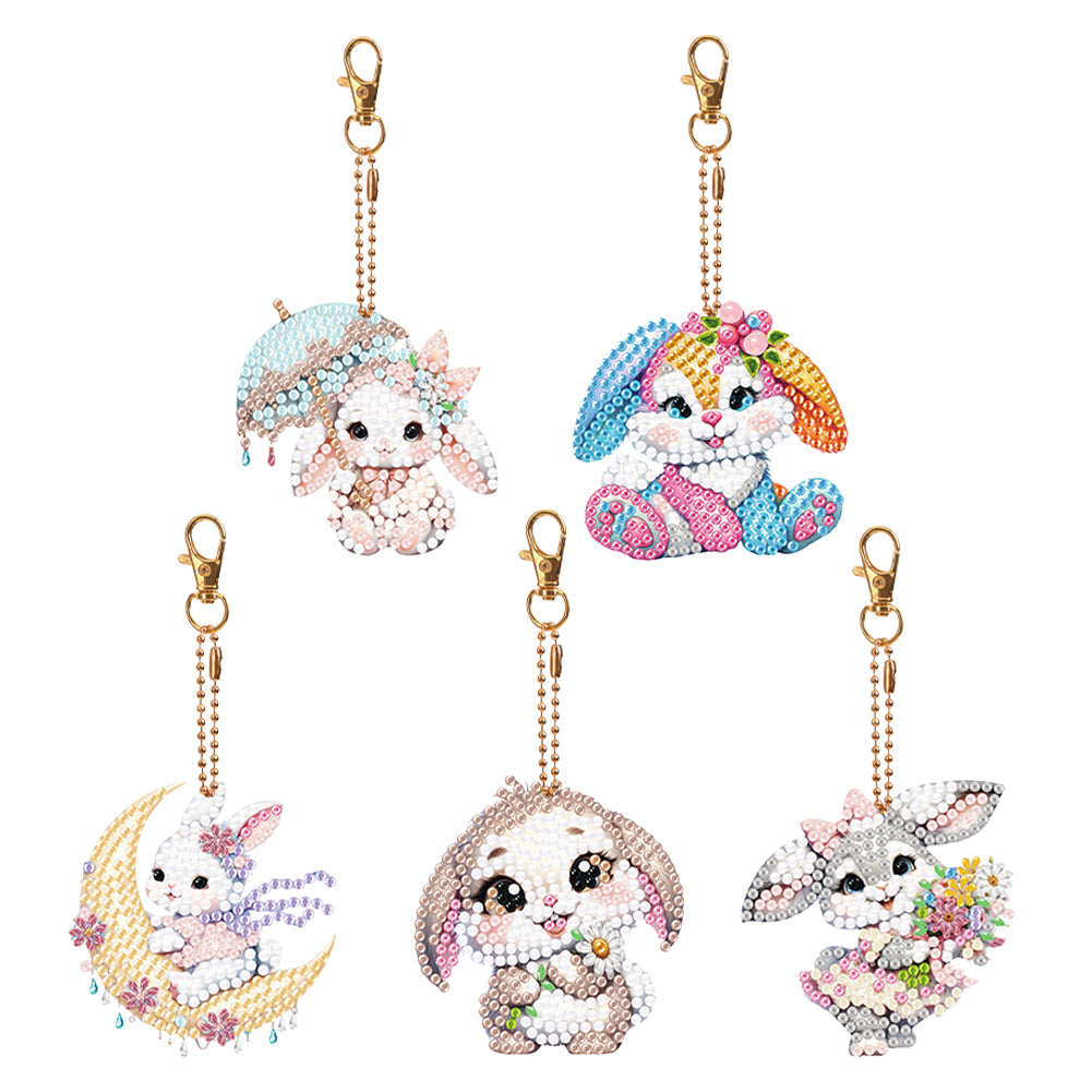 5Pcs Double Sided Animal Diamond Painting Keychain for Home Birthday Party Decor