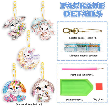 5Pcs Double Sided Animal Diamond Painting Keychain for Home Birthday Party Decor