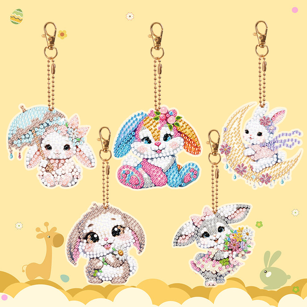 5Pcs Double Sided Animal Diamond Painting Keychain for Home Birthday Party Decor