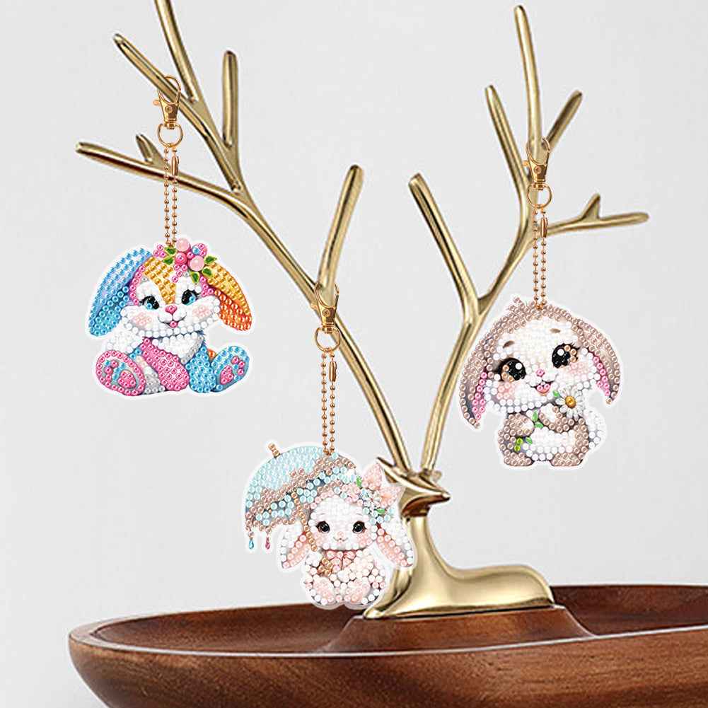 5Pcs Double Sided Animal Diamond Painting Keychain for Home Birthday Party Decor