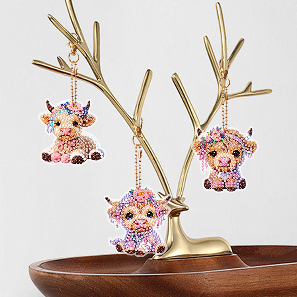 5Pcs Double Sided Animal Diamond Painting Keychain for Home Birthday Party Decor