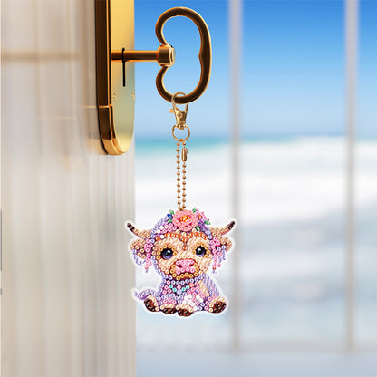 5Pcs Double Sided Animal Diamond Painting Keychain for Home Birthday Party Decor