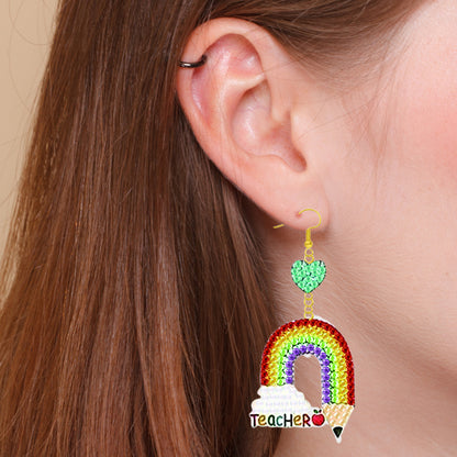 6 Pairs Double Sided Teacher Diamond Painting Earrings Mosaic Drill Earring Kits