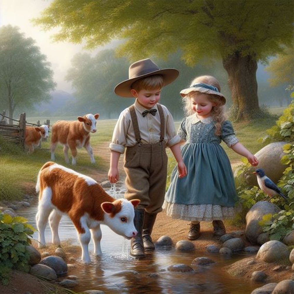 Diamond Painting - Full Round - Country farm kid (30*30CM)