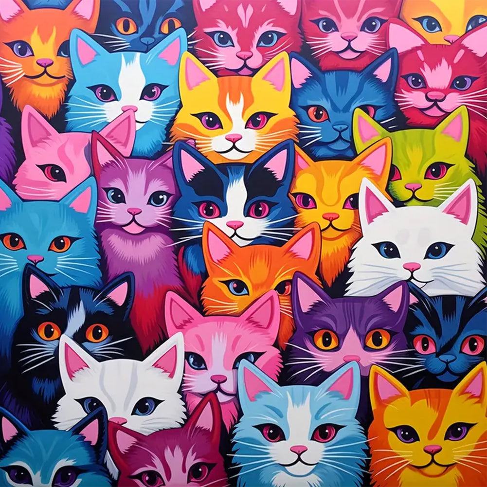 Diamond Painting - Full Round - Colorful cats (30*30CM)
