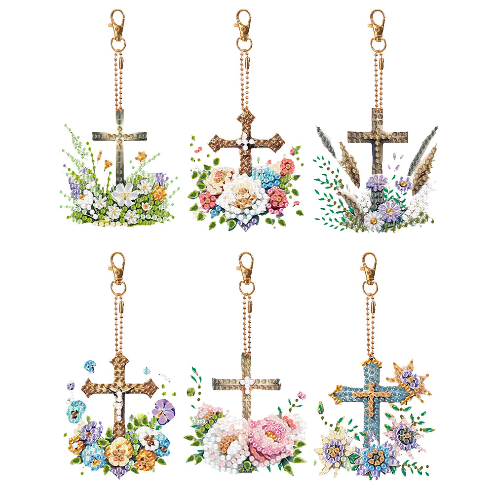 5/6Pcs Special Shape Double Sided Diamond Painting Keychain for Beginners Adults