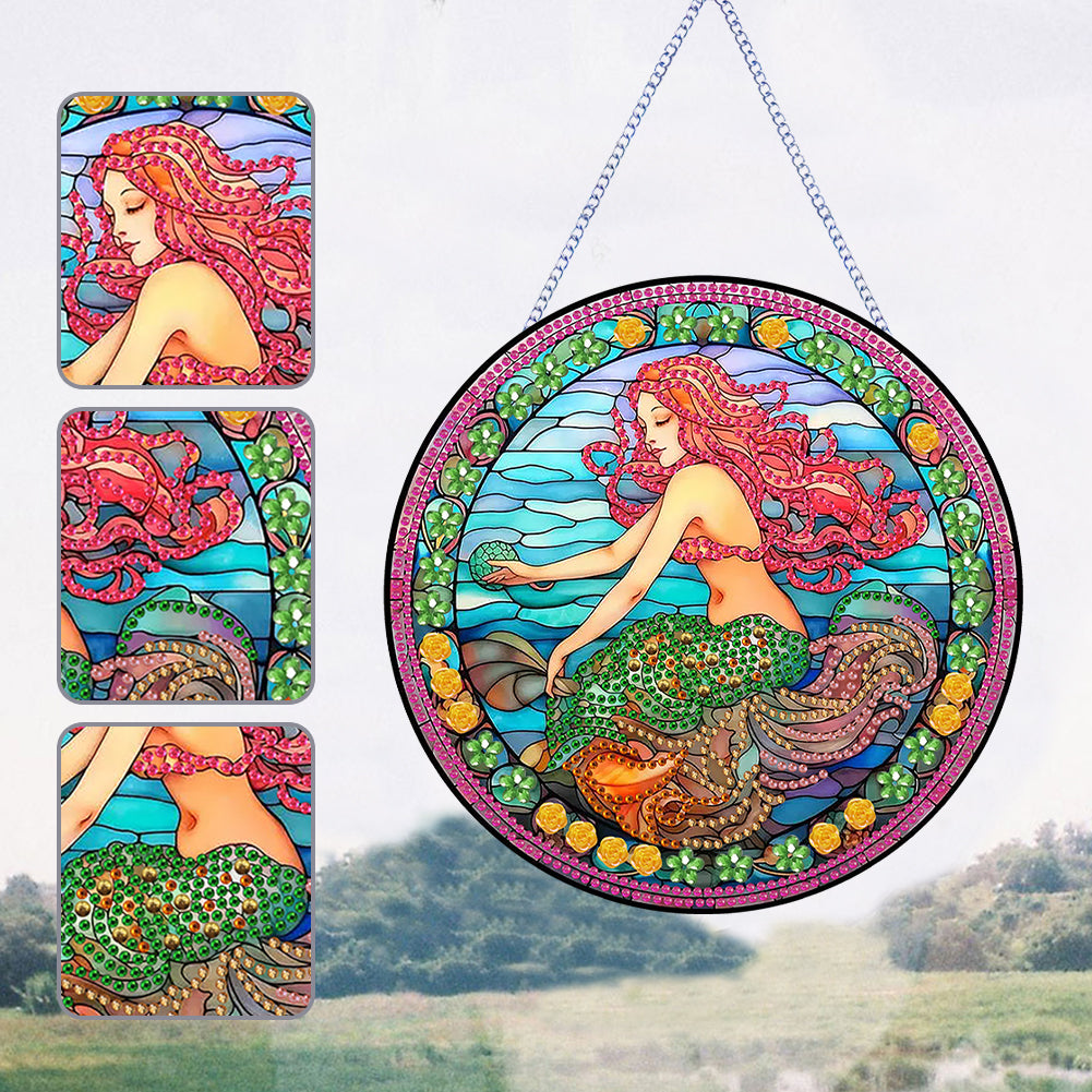 Mermaid Diamond Painting Art Pendant Acrylic Diamond Drawing Hanging Ornament