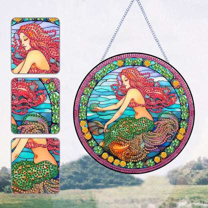 Mermaid Diamond Painting Art Pendant Acrylic Diamond Drawing Hanging Ornament